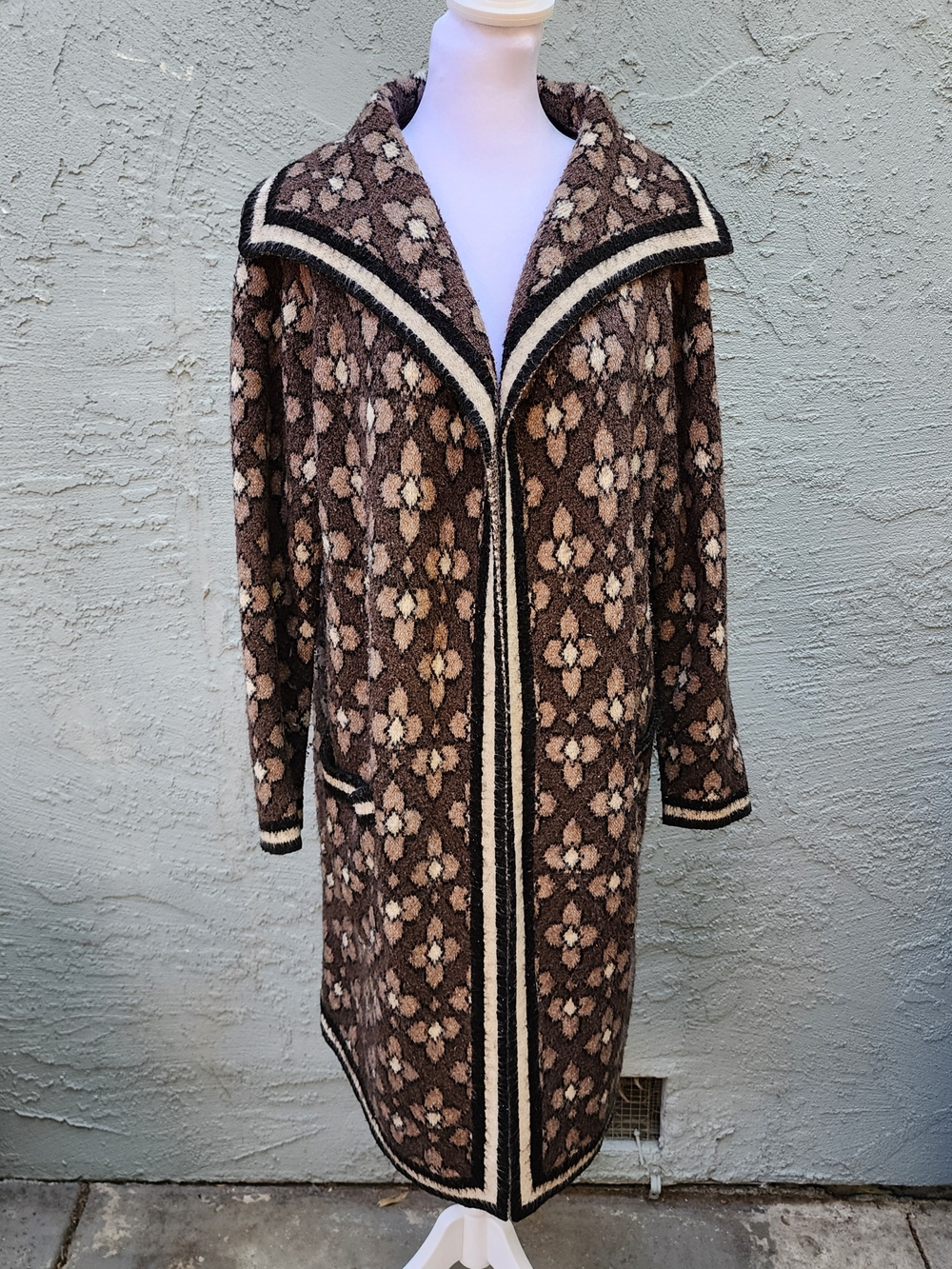 Max Studio London Geometric Knit Duster Cardigan Longline Sweater Jacket [S]